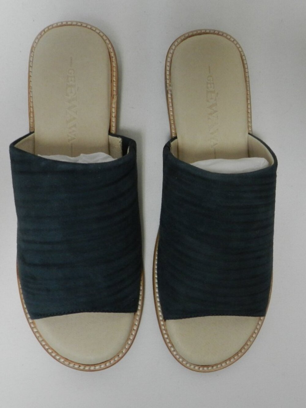 Gee Wawa Anthropologie Ariel Suede Deep Sea blue slides sandals NEW 7.5